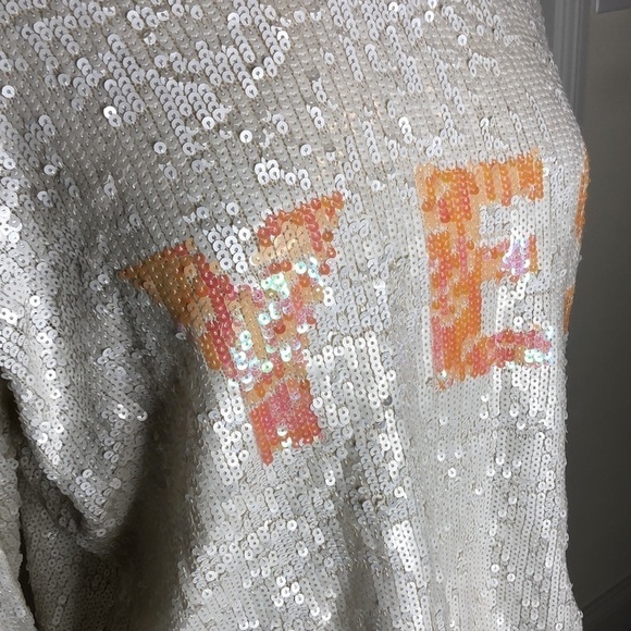 WILDFOX White Label Celebration Billie “YES” Sequin Pullover in White XS - Picture 7 of 10